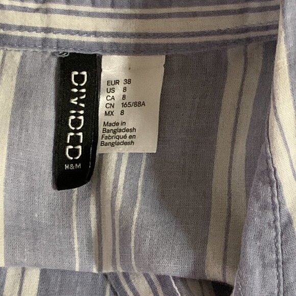 H&M Divided Womens Sz 8 Cotton Button Front Blouse Blue White Stripe 201K - Picture 5 of 8